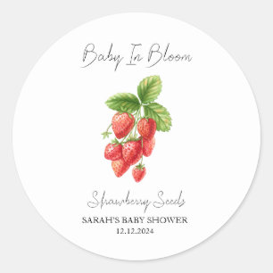 Sticker Rond Bébé dans le Baby shower de graines de fraise en f