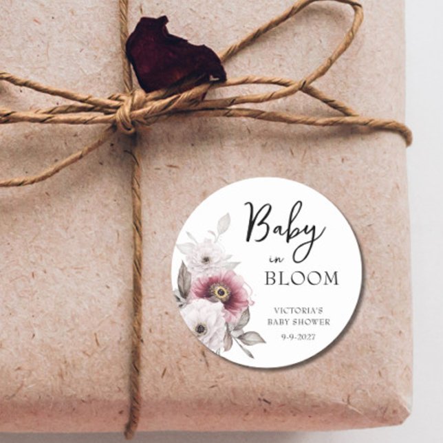Sticker Rond Bébé dans le Baby shower en fleur (Créateur téléchargé)