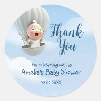 Sticker Rond Bébé dans un ballon à air chaud | BABY SHOWER
