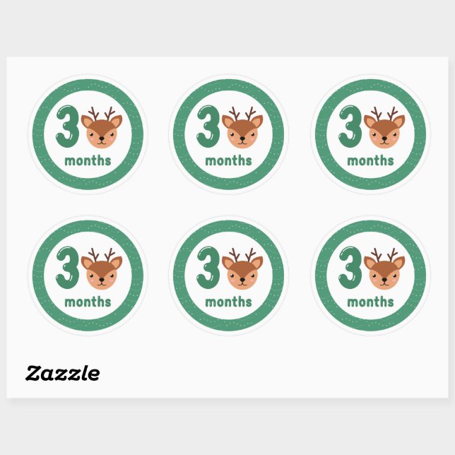 Sticker Rond Bébé de cerfs mignons jalon mensuel (Feuille)