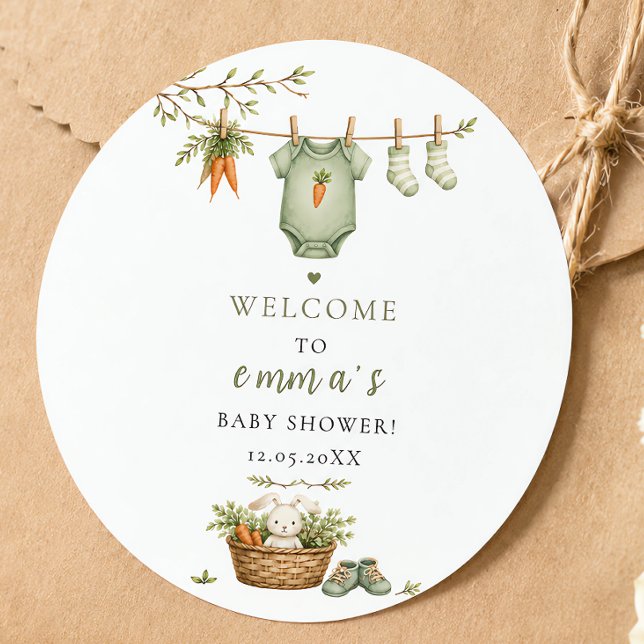 Sticker Rond Bébé de Culture Locale Bunny Rustique Modifiable (Locally Grown Baby Rustic Bunny Editable Classic Round Sticker)