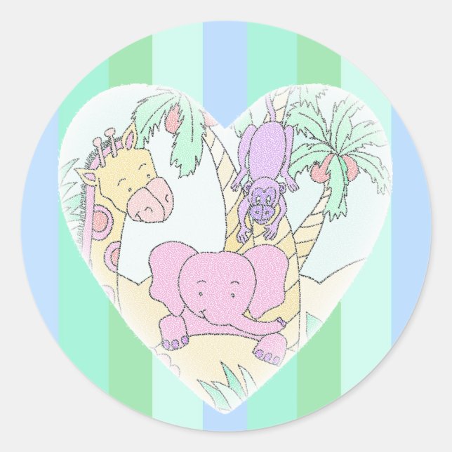 Sticker Rond Bébé de la jungle Blessures cardiaques - garçon Gr (Devant)