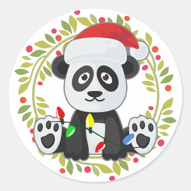 Sticker Rond Bébé de Noël mignon Panda (Devant)