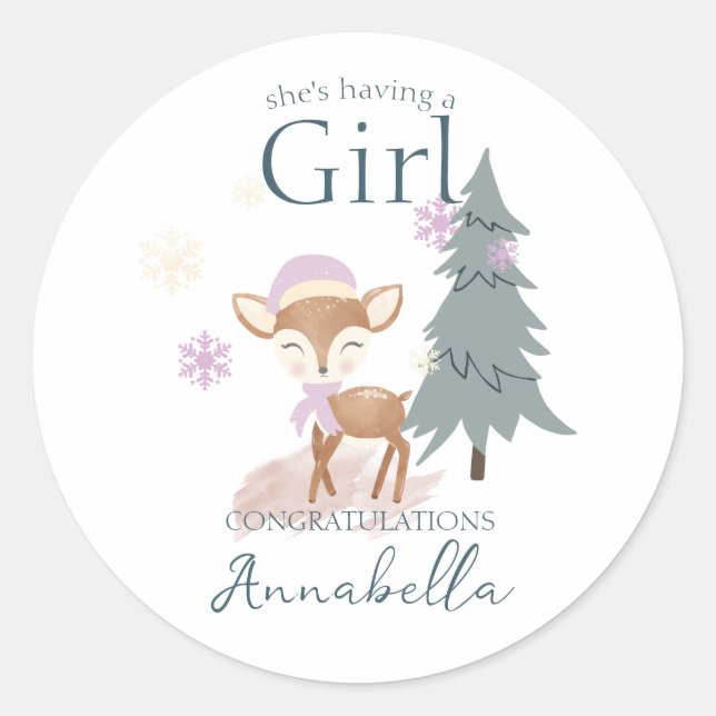 Sticker Rond Bébé d'hiver mignonne Cerf Femme Fawn (Devant)