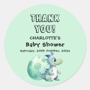 Sticker Rond Bébé dinosaure mignon avec sa douche de bébé œuf