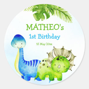 Sticker Rond Bébé dinosaures fête d'anniversaire pour tout-peti