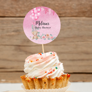Sticker Rond Bébé doux Fille Balloon Eucalyptus Cupcake Topper
