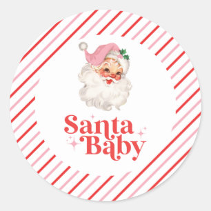 Sticker Rond Bébé du Père Noël Rose Rétro baby shower de Noël