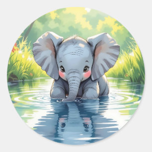 Sticker Rond Bébé éléphant adorable et reflet