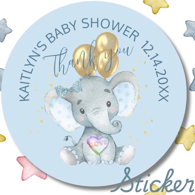 Sticker Rond Bébé Eléphant mignon garçon douche Merci (Créateur téléchargé)