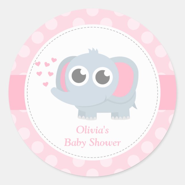 Sticker Rond Bébé éléphant moderne pois Baby Shower (Devant)