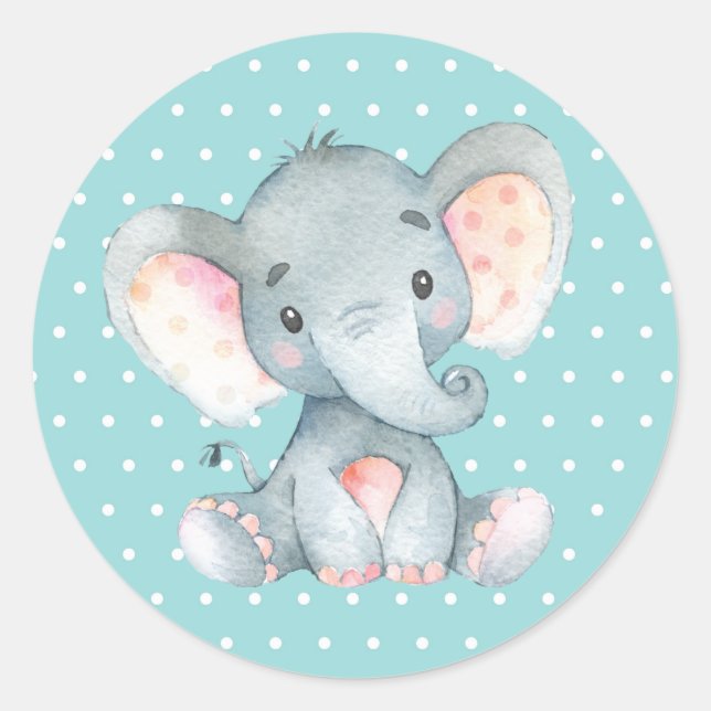 Sticker Rond Bébé éléphant Shower Aqua (Devant)