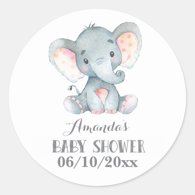 Sticker Rond Bébé éléphant Shower Gris (Devant)