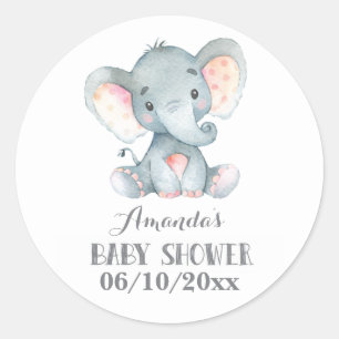 Sticker Rond Bébé éléphant Shower Gris