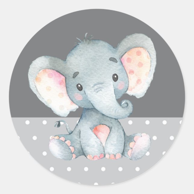 Sticker Rond Bébé éléphant Shower Gris (Devant)