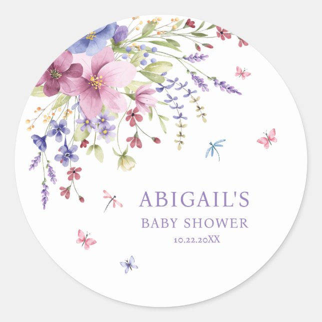 STICKER ROND BÉBÉ EN BLOOM BABY SHOWER FLEUR SAUVAGE FLEURI (Devant)