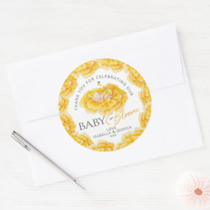 Sticker Rond Bébé en Fleur aquarelle jaune baby shower en faveu