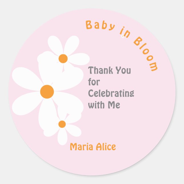 Sticker Rond Bébé en Fleur Baby shower bleu marguerite (Devant)