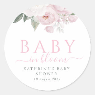 Sticker Rond bébé en fleur baby shower fleuri rose