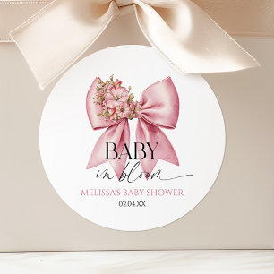 Sticker Rond Bébé En Fleur Baby shower Floral Rose Bow