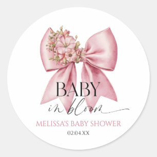 Sticker Rond Bébé En Fleur Baby shower Floral Rose Bow
