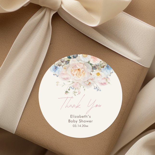 Sticker Rond Bébé En Fleur Baby shower rose Floral (Créateur téléchargé)