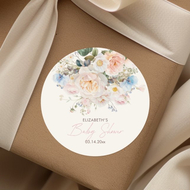 Sticker Rond Bébé En Fleur Baby shower rose floral Roun classiq (Créateur téléchargé)