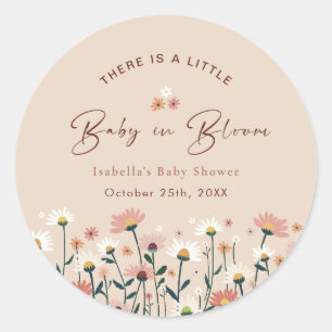 Sticker Rond Bébé en Fleur Boho Chic Floral Jardin Fête Douche