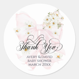 Sticker Rond Bébé en Fleur Daisy Baby shower de fille de garçon