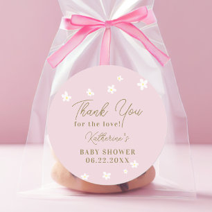 Sticker Rond Bébé en Fleur Daisy Rose Fille Douche Merci