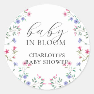 Sticker Rond Bébé en fleur   Élégant Baby shower Fleur sauvage