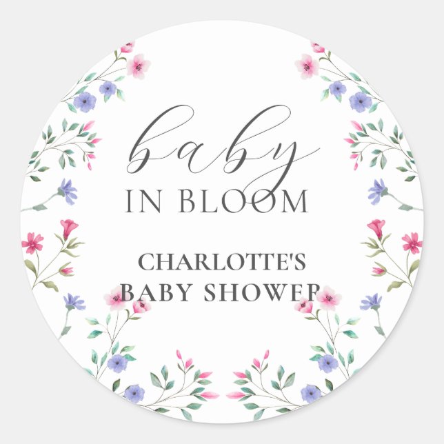 Sticker Rond Bébé en fleur | Élégant Baby shower Fleur sauvage (Devant)