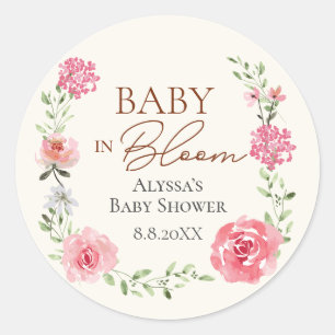 Sticker Rond Bébé En Fleur Fleur Baby shower À Thème Personnali