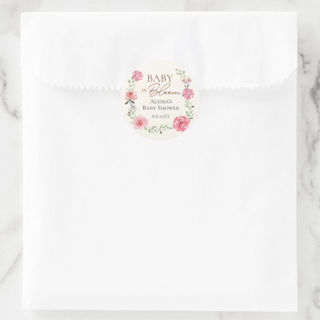 Sticker Rond Bébé En Fleur Fleur Baby shower À Thème Personnali (Sac)