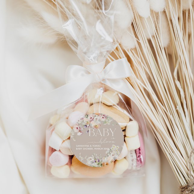 Sticker Rond Bébé en Fleur Fleur sauvage Baby shower de printem (Créateur téléchargé)