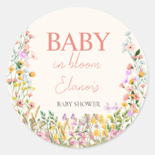 Sticker Rond Bébé en Fleur Fleur sauvage Élégant Baby shower fi