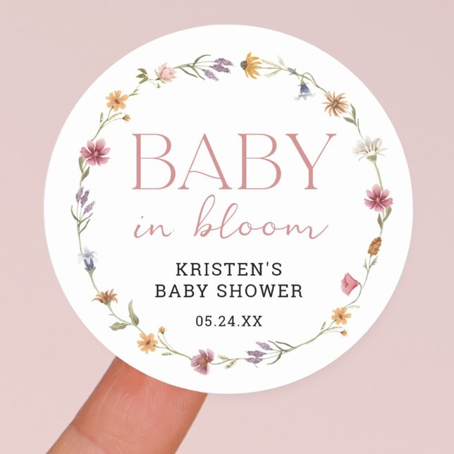 Sticker Rond Bébé En Fleur Fleur sauvage Floral Baby shower fil (Créateur téléchargé)