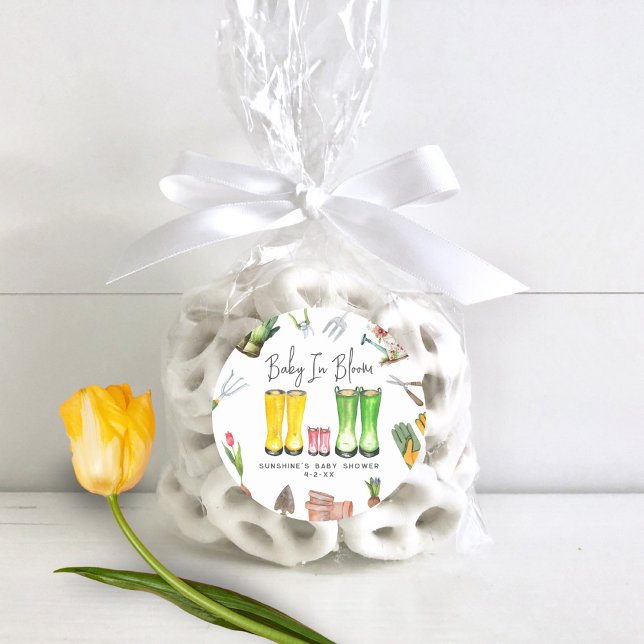 Sticker Rond Bébé En Fleur Rose Pluie Bottes Jardin Baby shower (Créateur téléchargé)