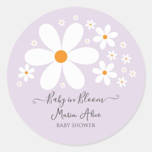 Sticker Rond Bébé en fleur violet Baby shower de marguerite