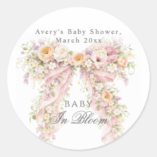 Sticker Rond Bébé en fleurs Arc en floral Fille Baby Shower 