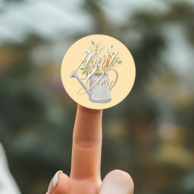 Sticker Rond Bébé en fleurs arrosage floral Can Merci douche (Baby in Bloom Floral Watering Can Shower Thank You Classic Round Sticker)