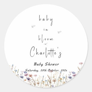 Sticker Rond Bébé en fleurs Baby Shower Fleur Sauvage