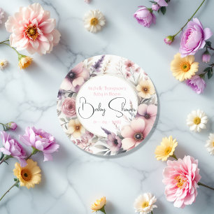 Sticker Rond Bébé en fleurs Baby shower floral