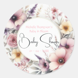 Sticker Rond Bébé en fleurs Baby shower floral