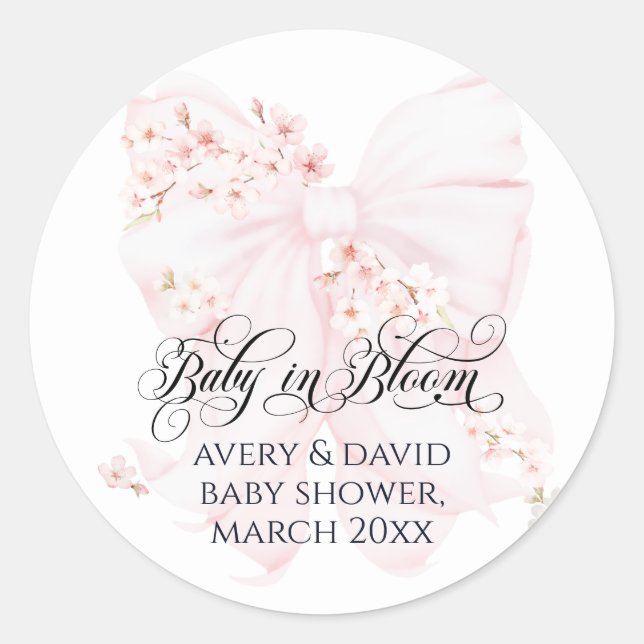 Sticker Rond Bébé en fleurs Bow fleuri Baby shower fille de pri (Devant)