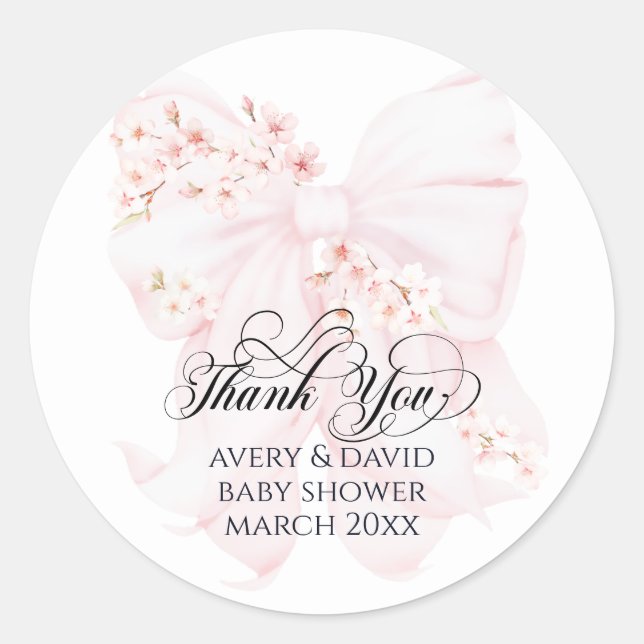 Sticker Rond Bébé en fleurs Bow fleuri Baby shower fille de pri (Devant)