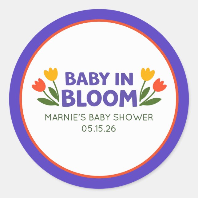 Sticker Rond Bébé en fleurs, couleur audacieuse, tulipe chic, B (Devant)