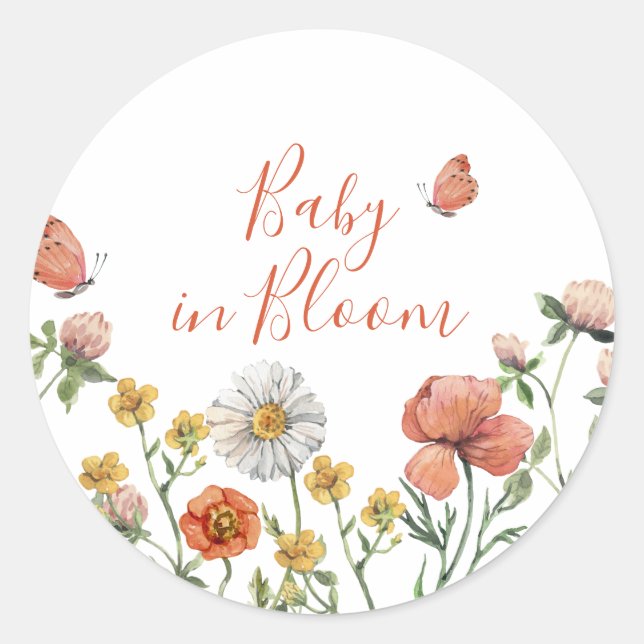 Sticker Rond Bébé en fleurs Fête de bébé thème fleurs sauvages (Devant)