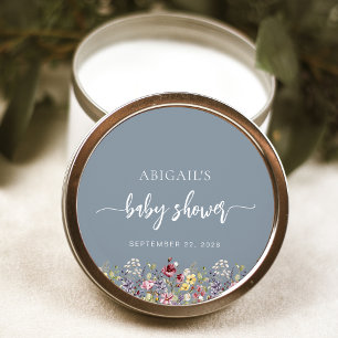 Sticker Rond Bébé en fleurs Fleurs sauvages Bébé Shower Dusty B