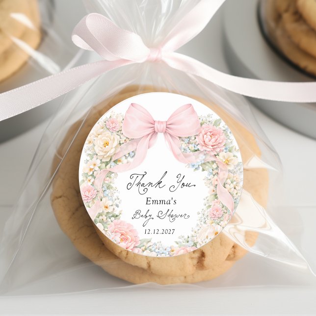 Sticker Rond Bébé en fleurs rose blush Merci (Créateur téléchargé)
